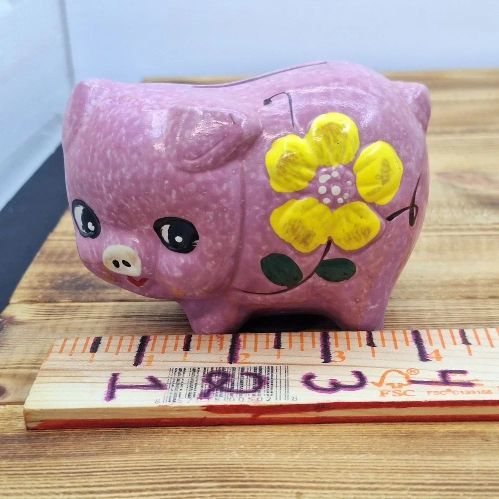 Vintage‎ Lightweight Retro Piggy Bank - Pink With Yellow Flower